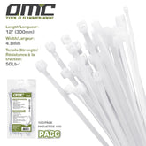 12" Nylon Cable Ties White (100-Pack)